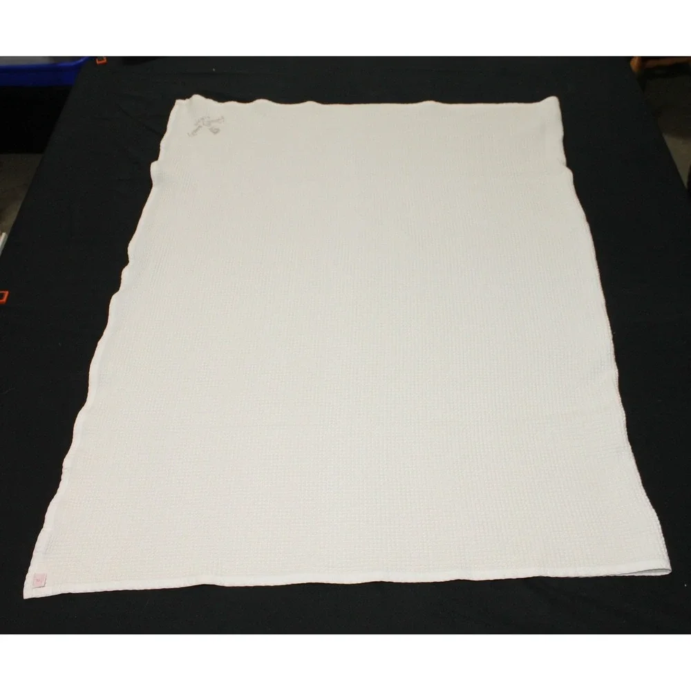 Pierre Cardin Paris White Cotton Waffle Weave Blanket 50x77 Throw Bed Blanket